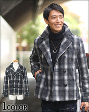 オンブレチェックデザインメルトンPコート