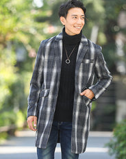 オンブレチェックウール混チェスターコート