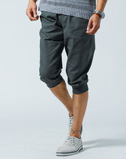 綿麻素材ストレッチリブクロップドパンツ