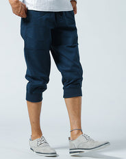 綿麻素材ストレッチリブクロップドパンツ