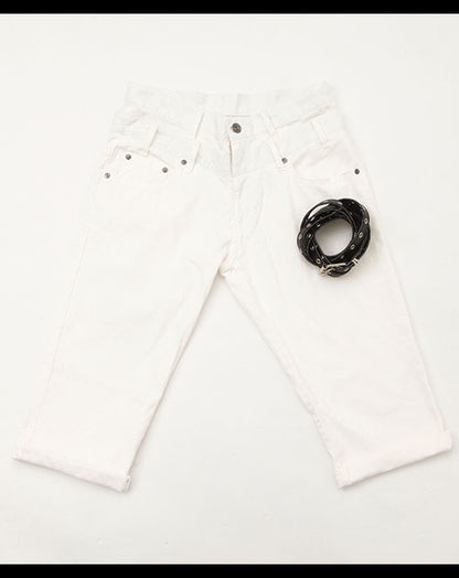 ブロックチェックデザインＷウエストクロップドパンツ×ＰＵレザーベルト　2点セット