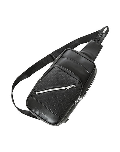 「セール商品」フロントジップ格子デザインボディバッグ