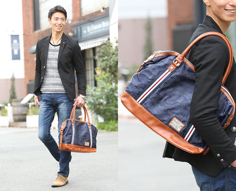 シャドーカモフラージュ柄トリコロールライン2WAYバッグ