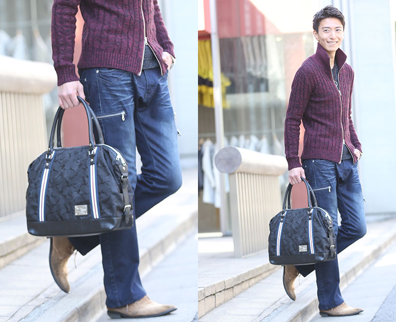 シャドーカモフラージュ柄トリコロールライン2WAYバッグ