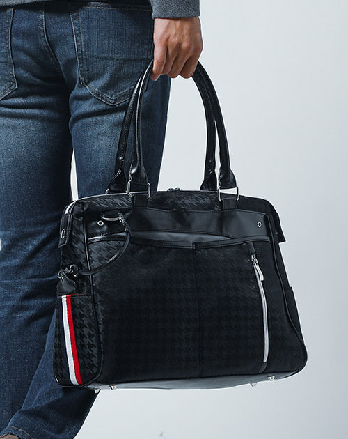 メンズにおすすめのPUレザー使いファスナー付きナイロン黒トートバッグ