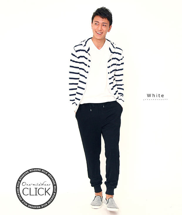 ボーダーニットジップパーカー　One-mileWear