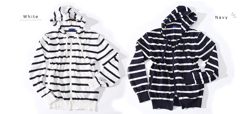 ボーダーニットジップパーカー　One-mileWear