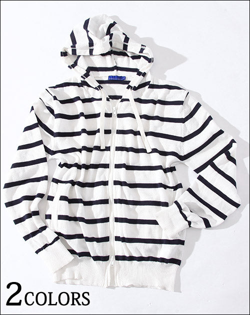 ボーダーニットジップパーカー　One-mileWear