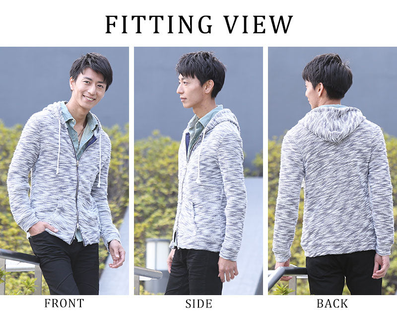 スラブ地杢デザインパーカー