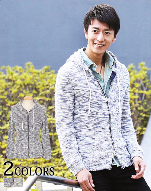 スラブ地杢デザインパーカー