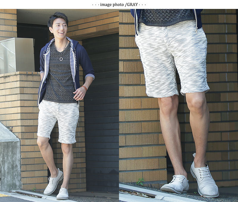 スラブ地杢デザインハーフパンツ