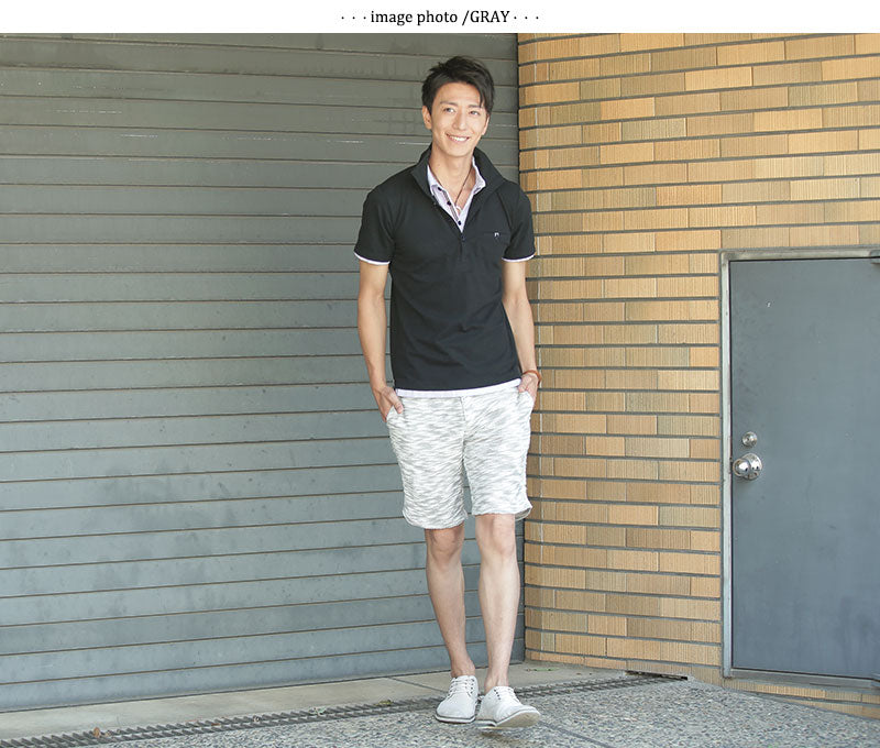 スラブ地杢デザインハーフパンツ