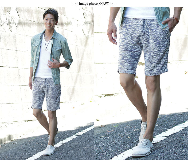 スラブ地杢デザインハーフパンツ