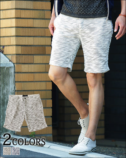 スラブ地杢デザインハーフパンツ