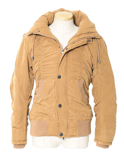 シャーリング加工ハイネックスタンドカラー中綿ジャケット