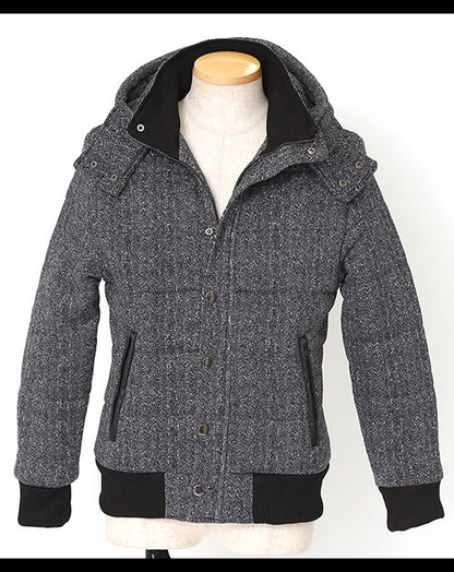 ヘリンボーンデザインフード付き中綿ジャケット