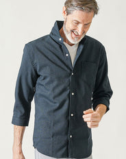 50代60代向け 接触冷感パナマ織りホリゾンタルカラー7分袖シャツ