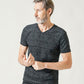 60代メンズ夏の3点コーデセット 白7分袖シャツ×黒半袖Tシャツ×黒アンクルチノパンツ