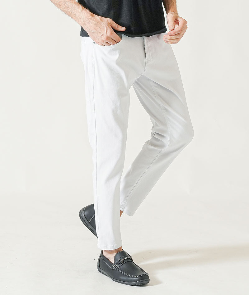 40代メンズ夏の3点コーデセット　ネイビー7分袖シャツ×サックス7分袖カプリシャツ×白ストレッチアンクルチノパンツ