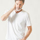 60代メンズ夏の3点コーデセット 黒7分袖シャツ×白半袖VネックTシャツ×千鳥柄ストレッチパンツ