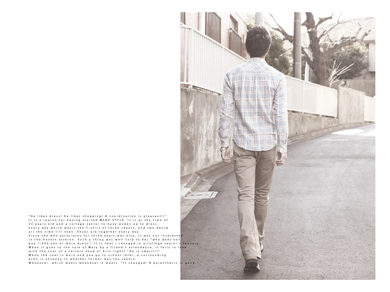 タータンチェックシワ加工麻混シャツ　日本製