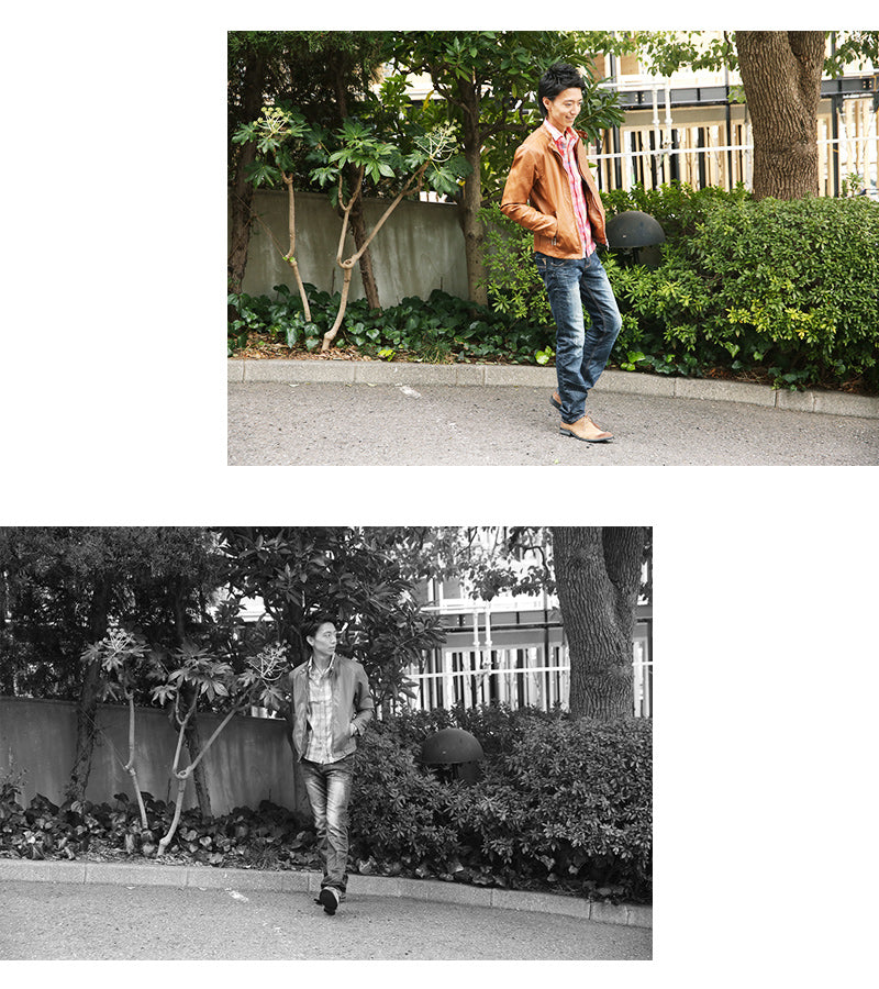 タータンチェックシワ加工麻混シャツ　日本製