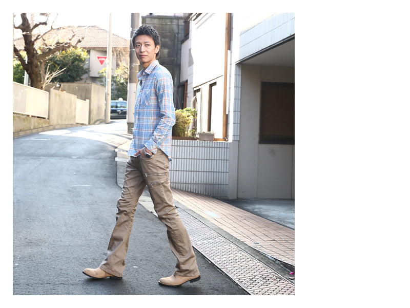 タータンチェックシワ加工麻混シャツ　日本製