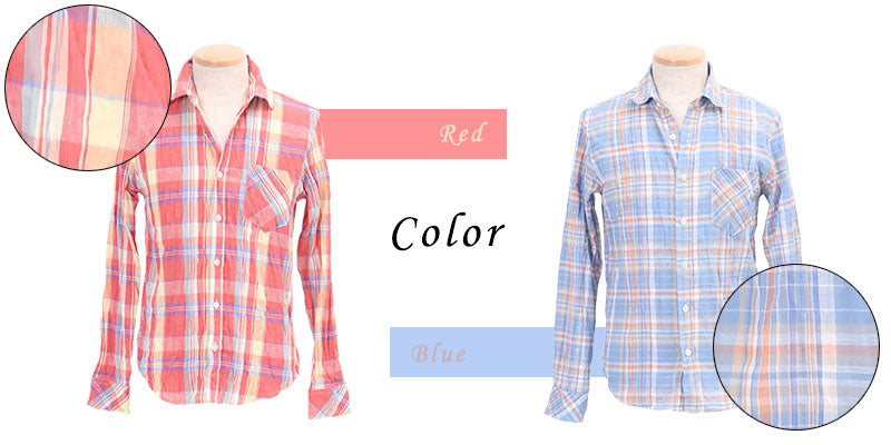 タータンチェックシワ加工麻混シャツ　日本製