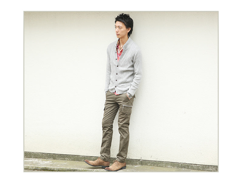 タータンチェックシワ加工麻混シャツ　日本製