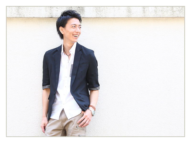 ボーダー切り替え7分袖シャツ