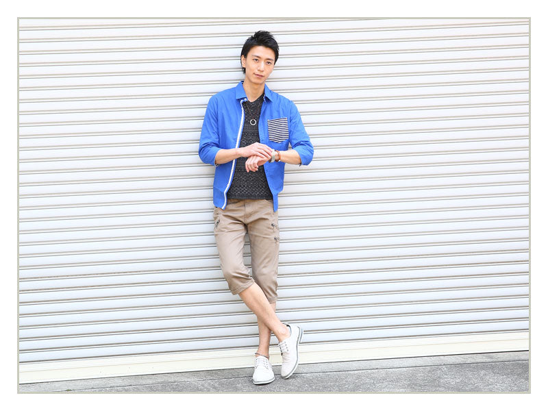 ボーダー切り替え7分袖シャツ