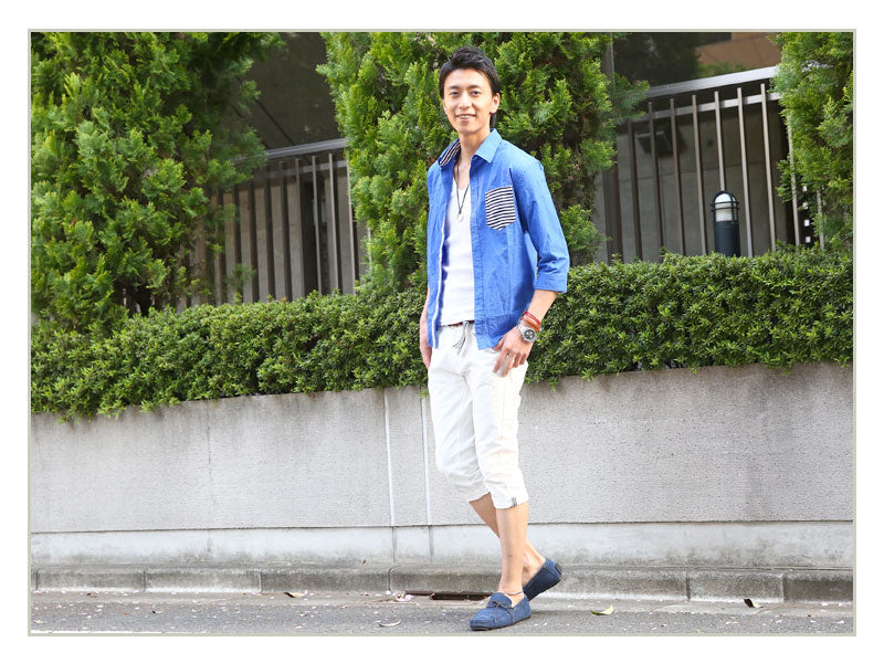 ボーダー切り替え7分袖シャツ