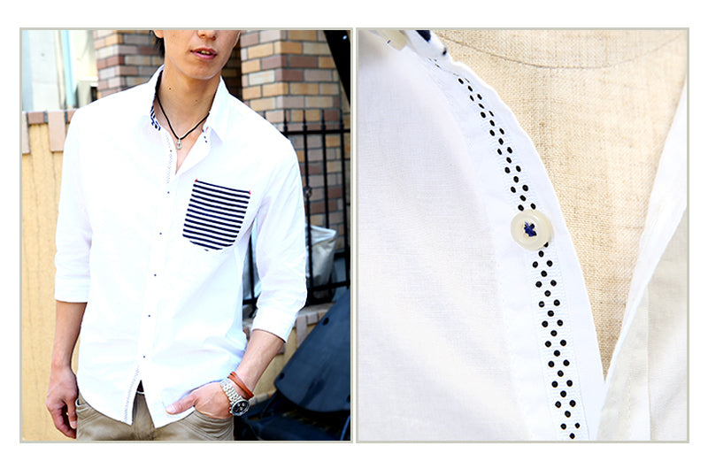 ボーダー切り替え7分袖シャツ