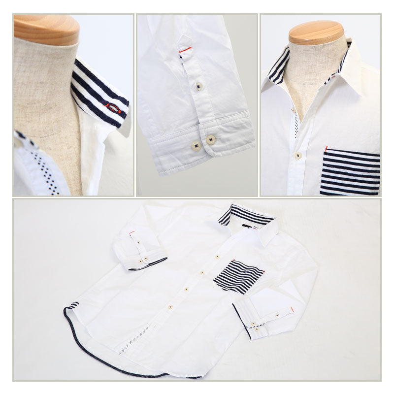 ボーダー切り替え7分袖シャツ