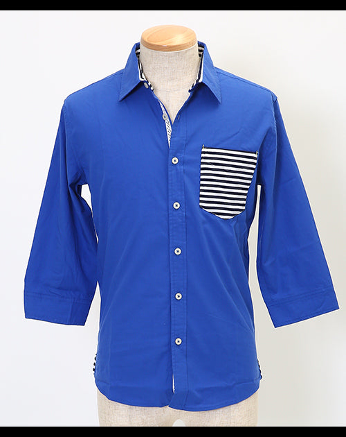 ボーダー切り替え7分袖シャツ