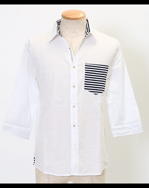 ボーダー切り替え7分袖シャツ