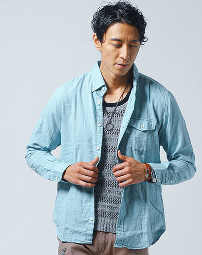 ダブルガーゼ素材綿100％ふんわり仕立てボタンダウンメンズシャツ日本製