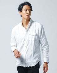 ダブルガーゼ素材綿100％ふんわり仕立てボタンダウンメンズシャツ日本製