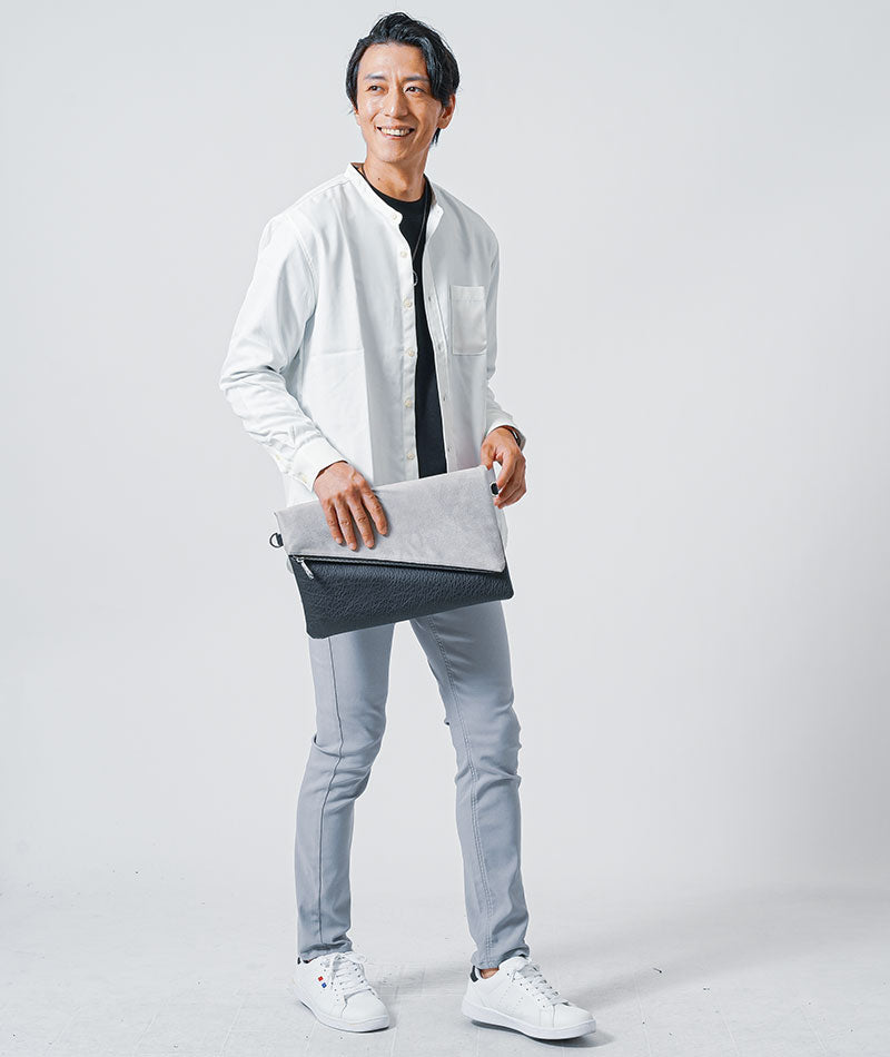 日本製リフラクス素材ストレッチ長袖バンドカラーシャツ