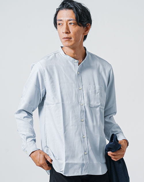 日本製 バンドカラーシャツ メンズ おしゃれ カジュアル コーデ 