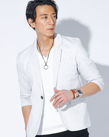 ドットストライプデザイン7分袖テーラードジャケット