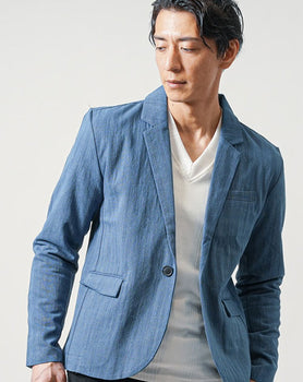 ストライプカット長袖ストレッチデニムテーラードジャケット