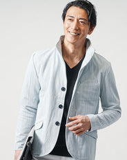 ワイヤー入りイタリアンスタンドカラー長袖スラブデニムジャケット