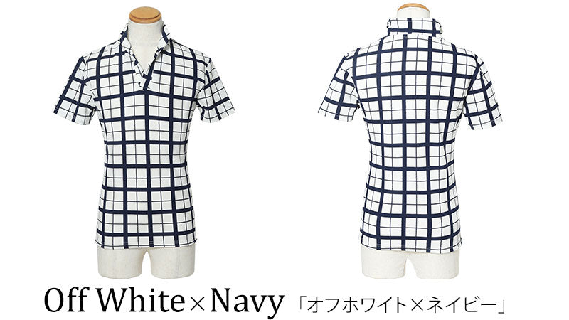 ウィンドウペンチェックイタリアンカラー半袖ポロシャツ