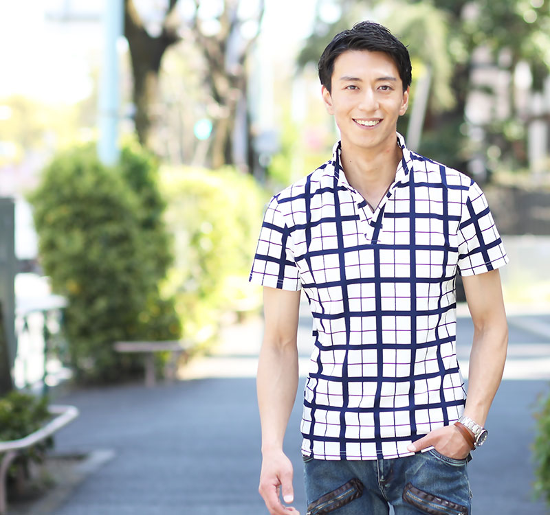 ウィンドウペンチェックイタリアンカラー半袖ポロシャツ