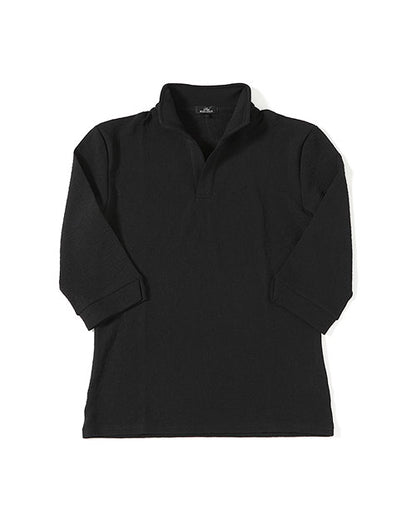 膨れジャガードワイヤー入りイタリアンスタンドカラースキッパー７分袖ポロシャツ