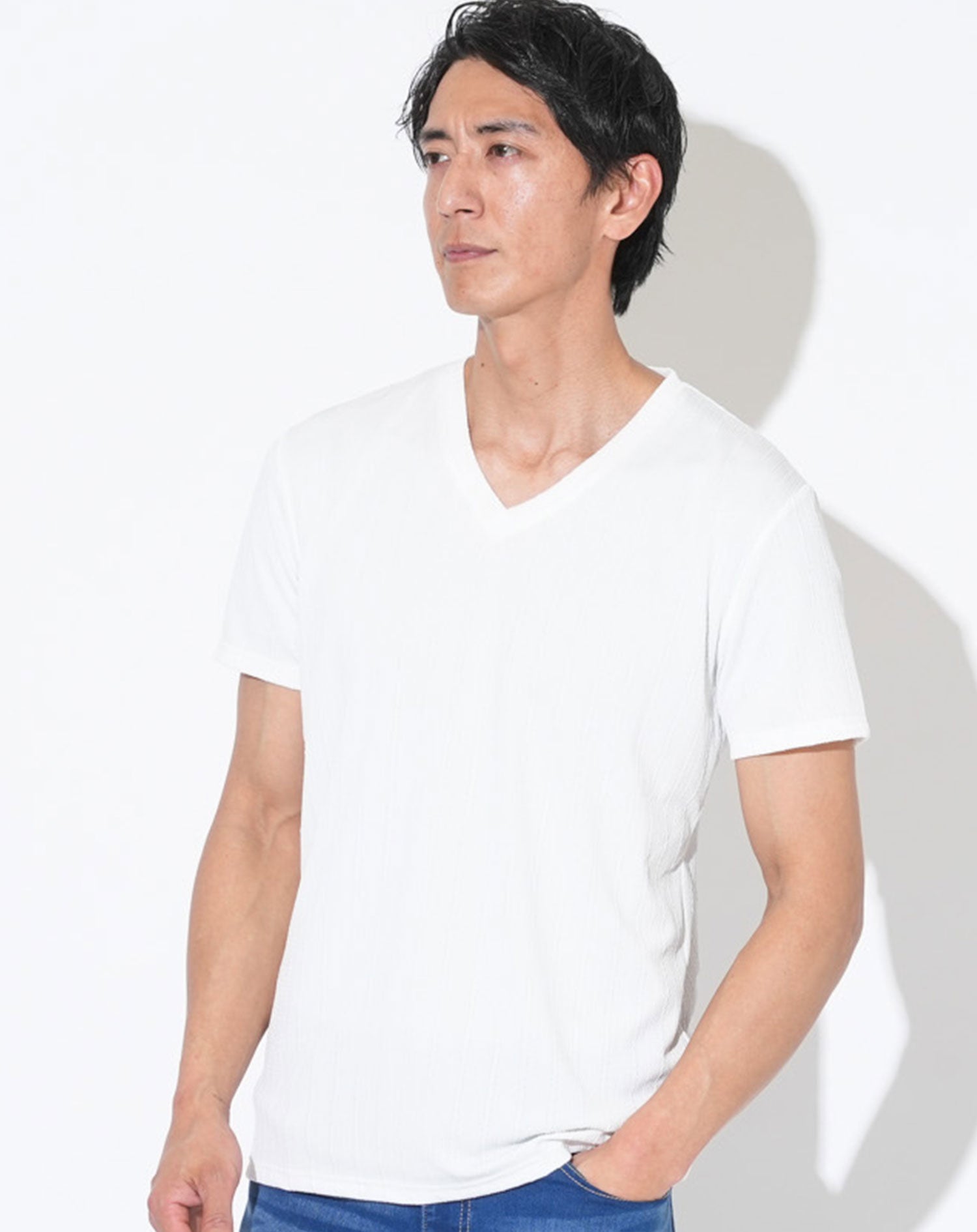 スリムフィットケーブル編み半袖Tシャツ