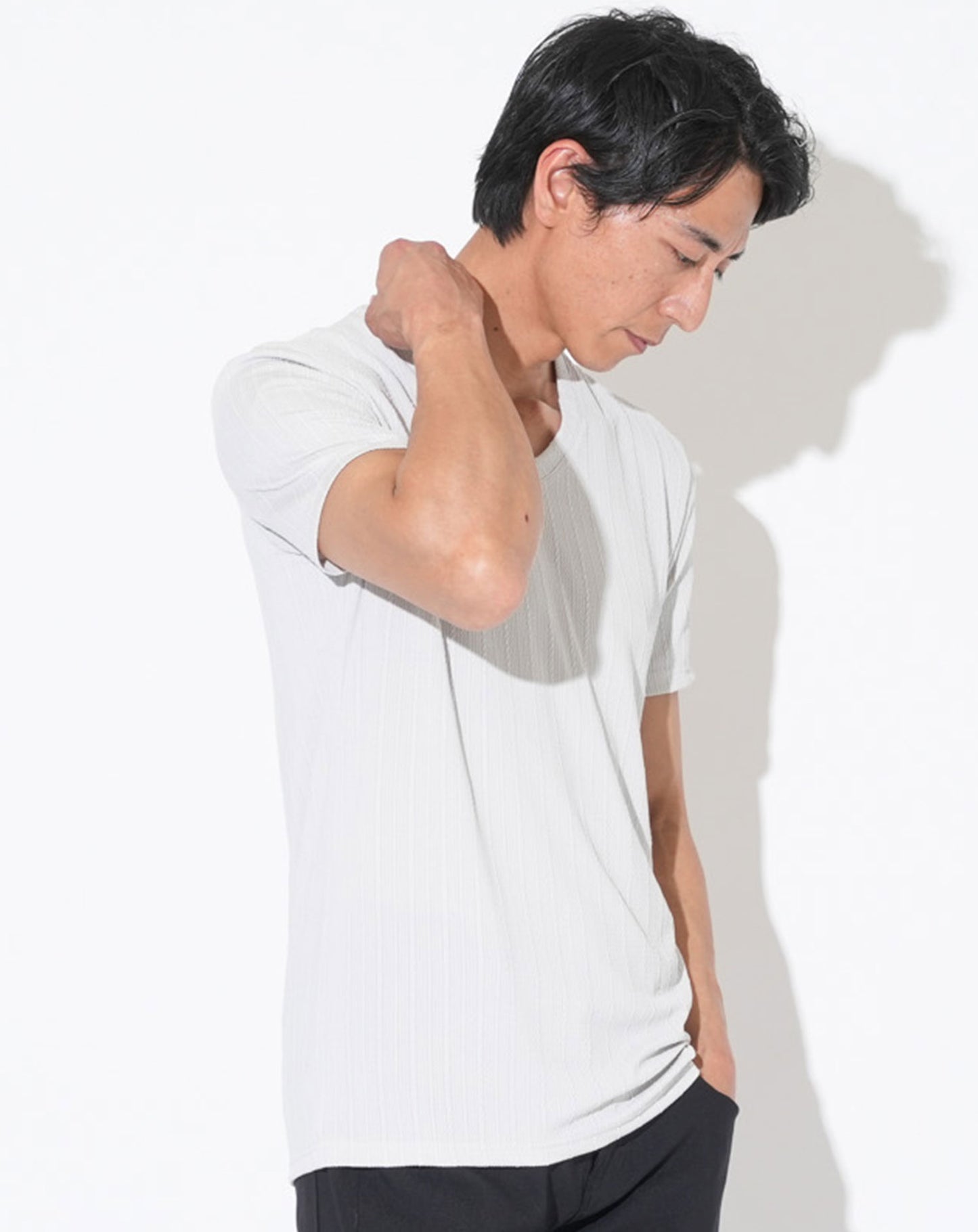 スリムフィットケーブル編み半袖Tシャツ