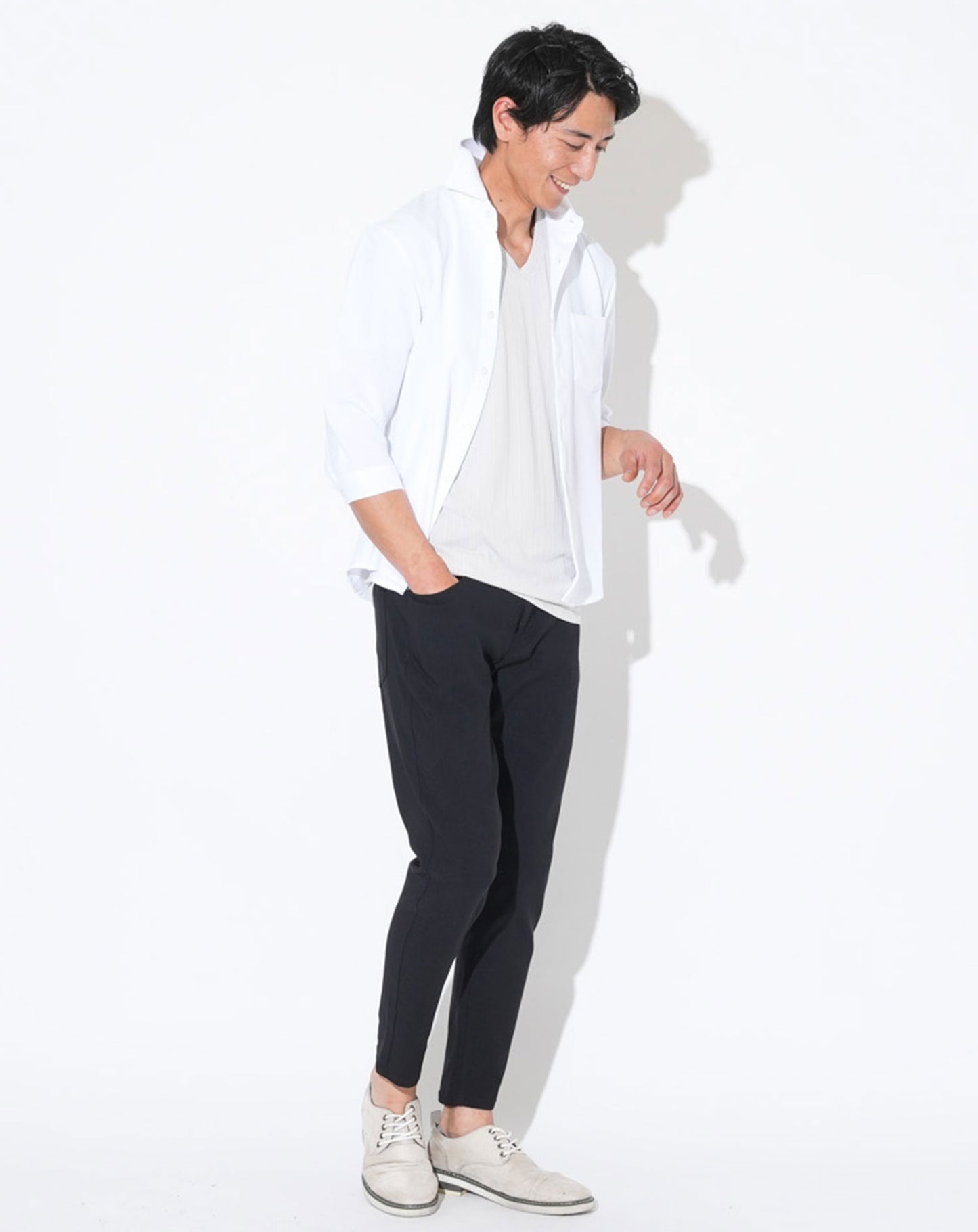 スリムフィットケーブル編み半袖Tシャツ