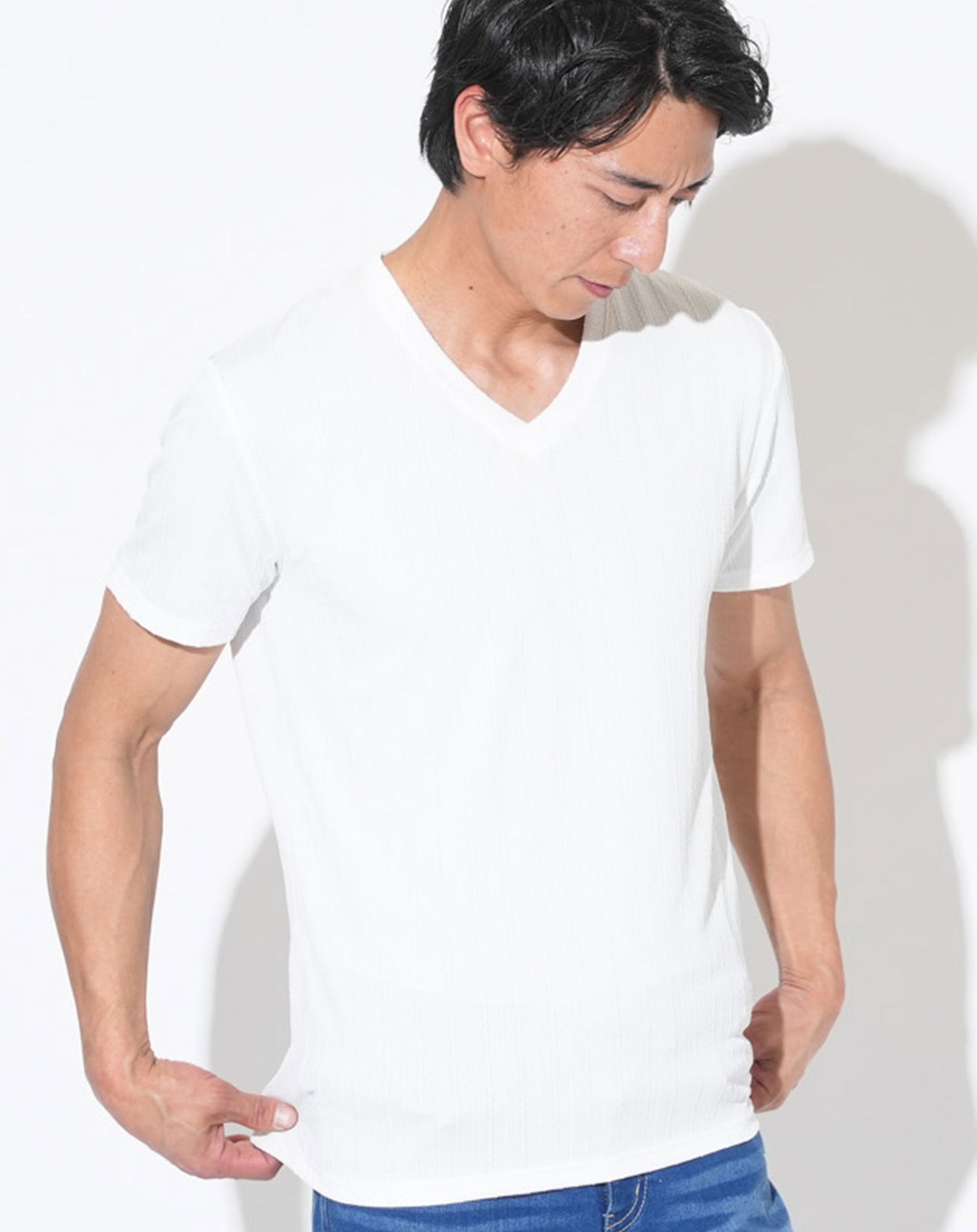 スリムフィットケーブル編み半袖Tシャツ